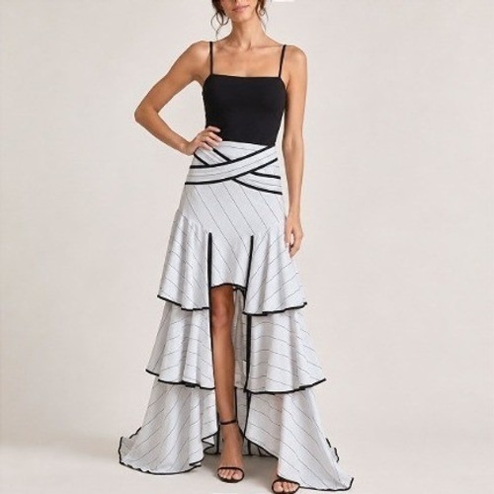 L'Atiste by Amy Ivory White 3 Tiered Flamenco Avant Garde Mini Maxi Skirt M